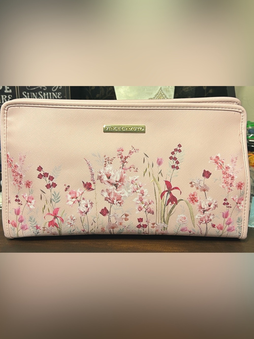 Vince Camuto Pink Floral Zip Beauty Bag